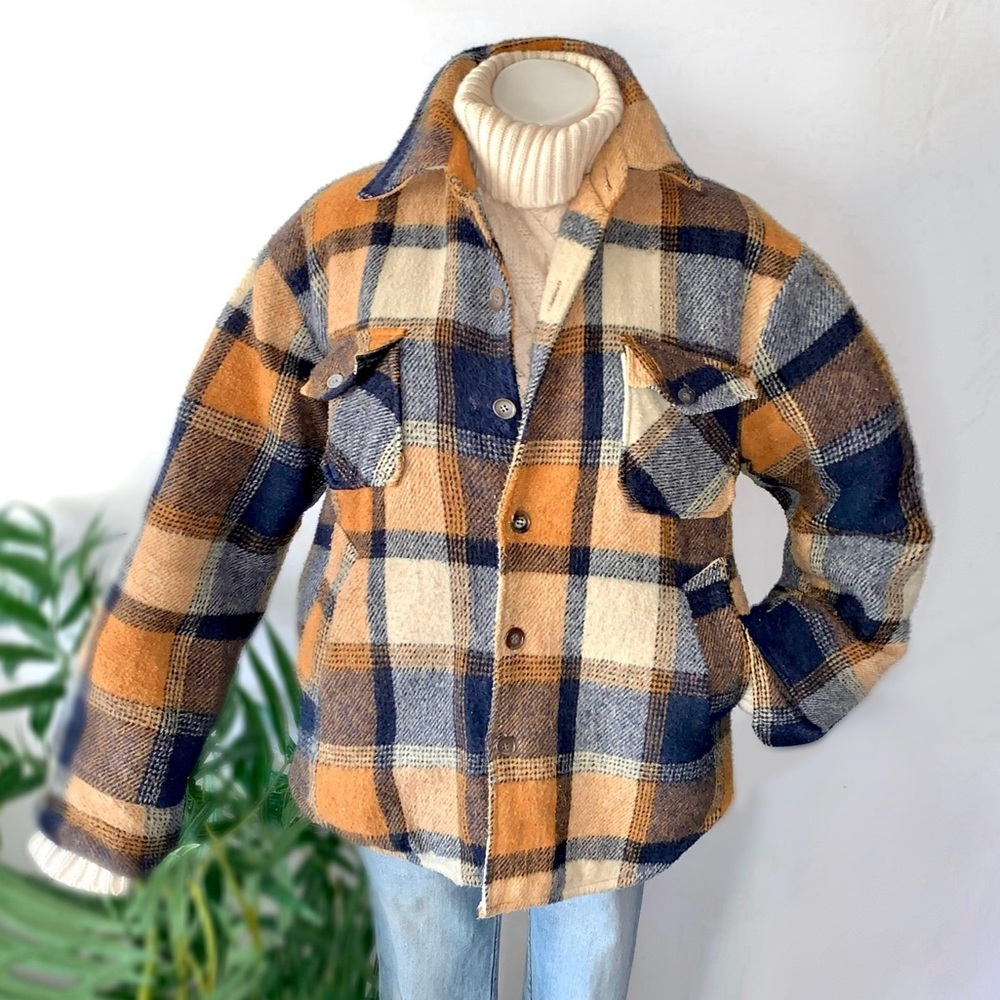 v i n t a g e :: Plaid Wool Lined Barn Coat Shacket Fleece - Picture 3 of 14